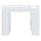 Lit mezzanine simple avec grandes étagères, bureau et éclairage LED