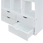 Lit mezzanine simple avec grandes étagères, bureau et éclairage LED