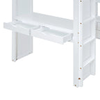 Lit mezzanine simple avec grandes étagères, bureau et éclairage LED