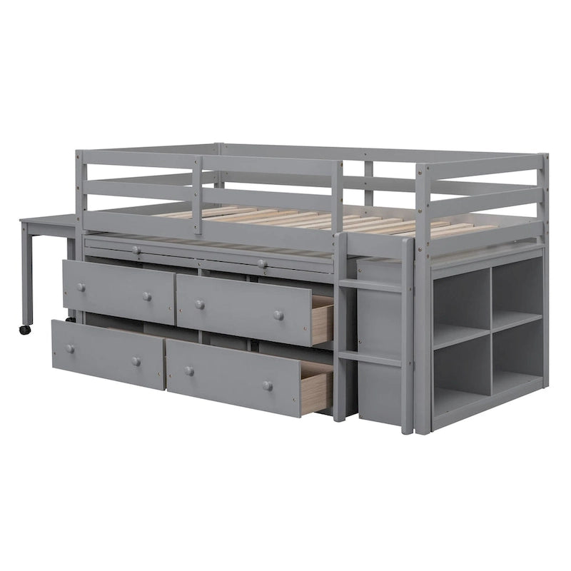 Lit mezzanine jumeau avec bureau rétractable et 4 tiroirs