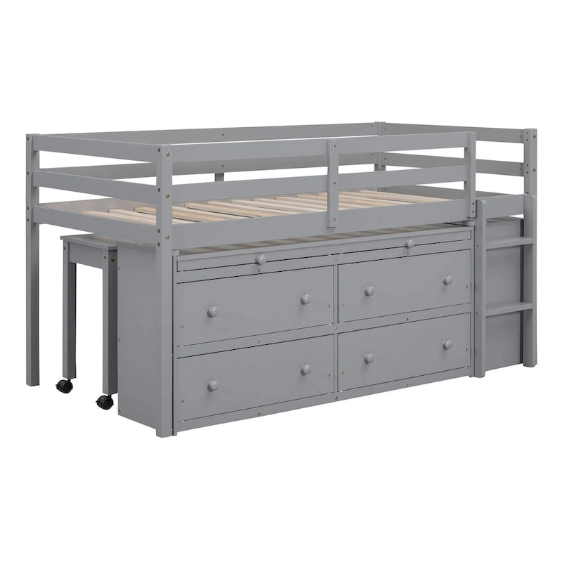 Lit mezzanine jumeau avec bureau rétractable et 4 tiroirs