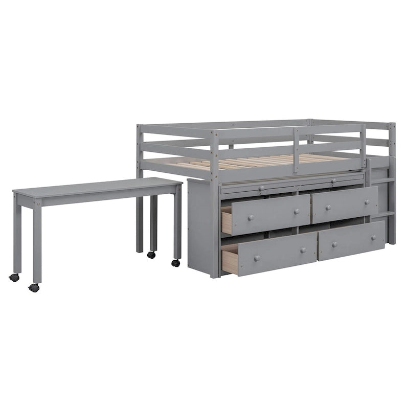 Lit mezzanine jumeau avec bureau rétractable et 4 tiroirs
