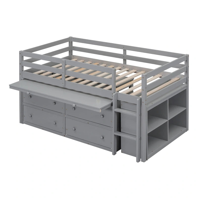 Lit mezzanine jumeau avec bureau rétractable et 4 tiroirs