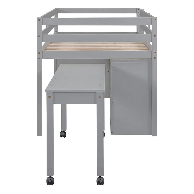 Lit mezzanine jumeau avec bureau rétractable et 4 tiroirs