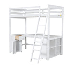Lit mezzanine avec bureau en U, tiroirs et étagères de rangement, tailles double/simple