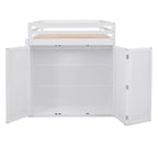Lit mezzanine blanc multifonctionnel en pin avec bureau, armoire, tiroirs, étagères