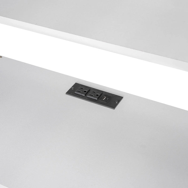 Lit mezzanine double/grand avec bureau de rangement multiple, lumière LED et tablette de chevet, station de recharge, blanc