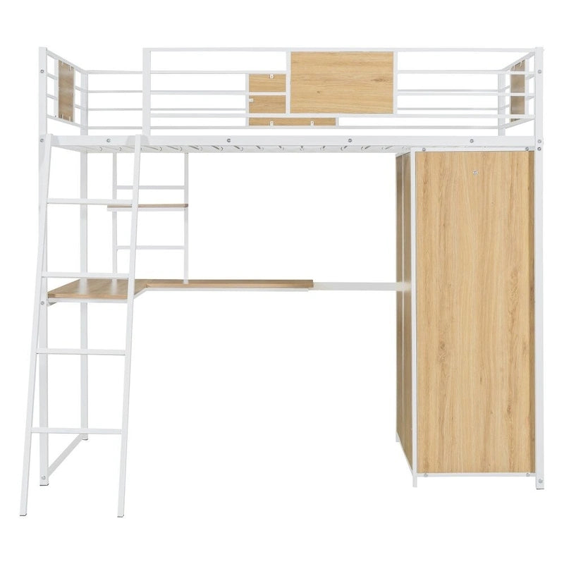 Lit mezzanine double avec bureau en L et armoire