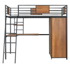Lit mezzanine double avec bureau en L et armoire