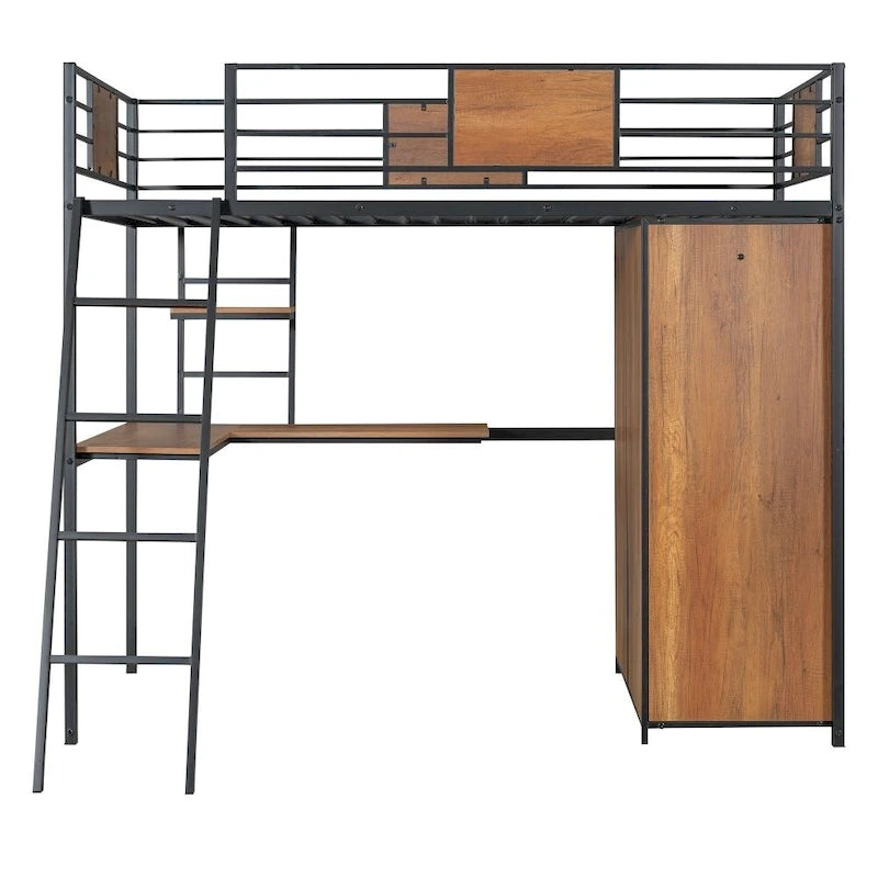 Lit mezzanine double avec bureau en L et armoire
