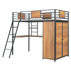 Lit mezzanine double avec bureau en L et armoire