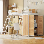 Lit mezzanine double avec bureau en L et armoire