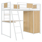 Lit mezzanine double avec bureau en L et armoire