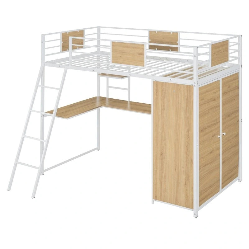 Lit mezzanine double avec bureau en L et armoire