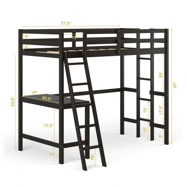 Lit mezzanine double avec bureau incliné et échelle intégrée