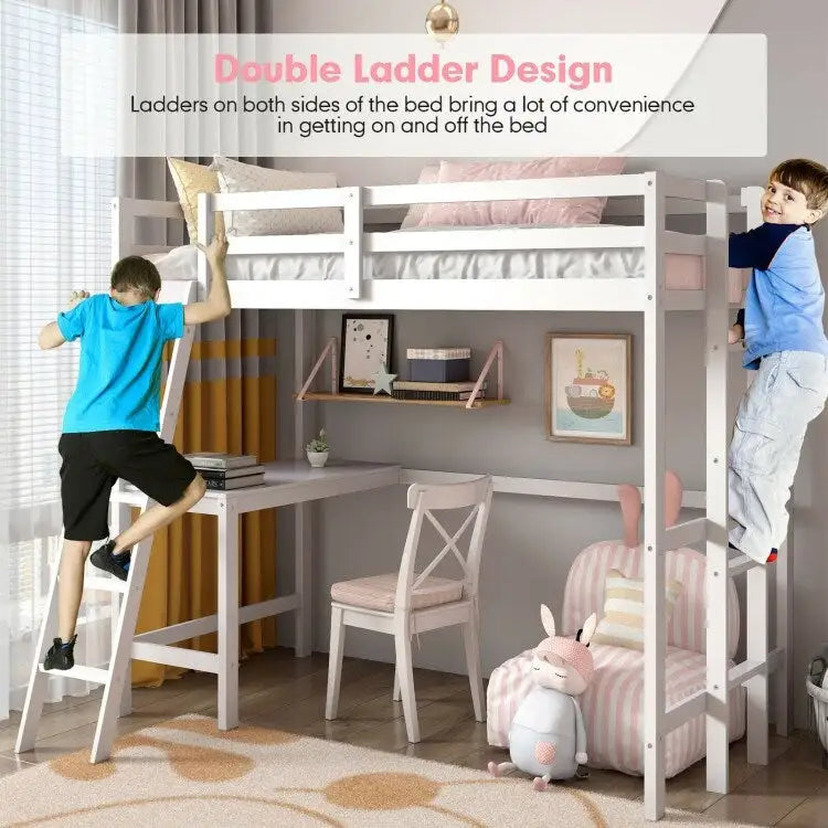Lit mezzanine double avec bureau incliné et échelle intégrée