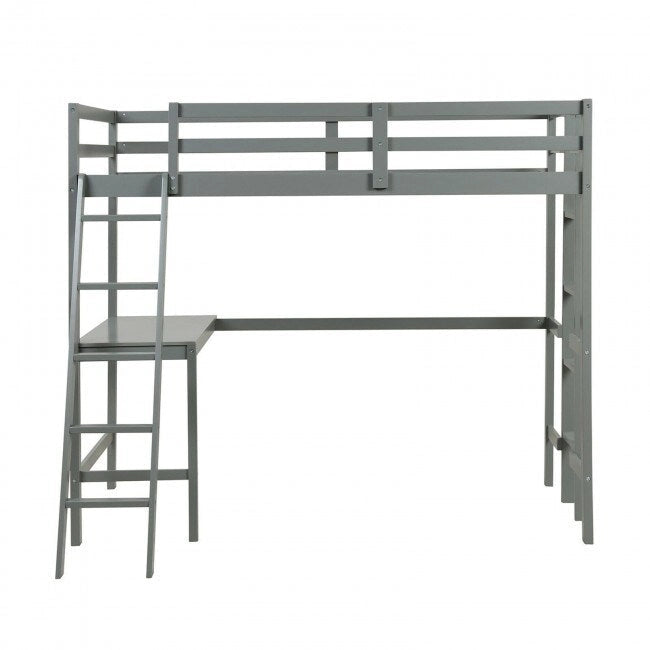 Lit mezzanine double avec bureau incliné et échelle intégrée