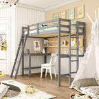 Lit mezzanine double avec bureau incliné et échelle intégrée